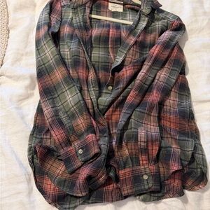 American Eagle Outfitters Brown & Red Plaid Boyfriend Shirt